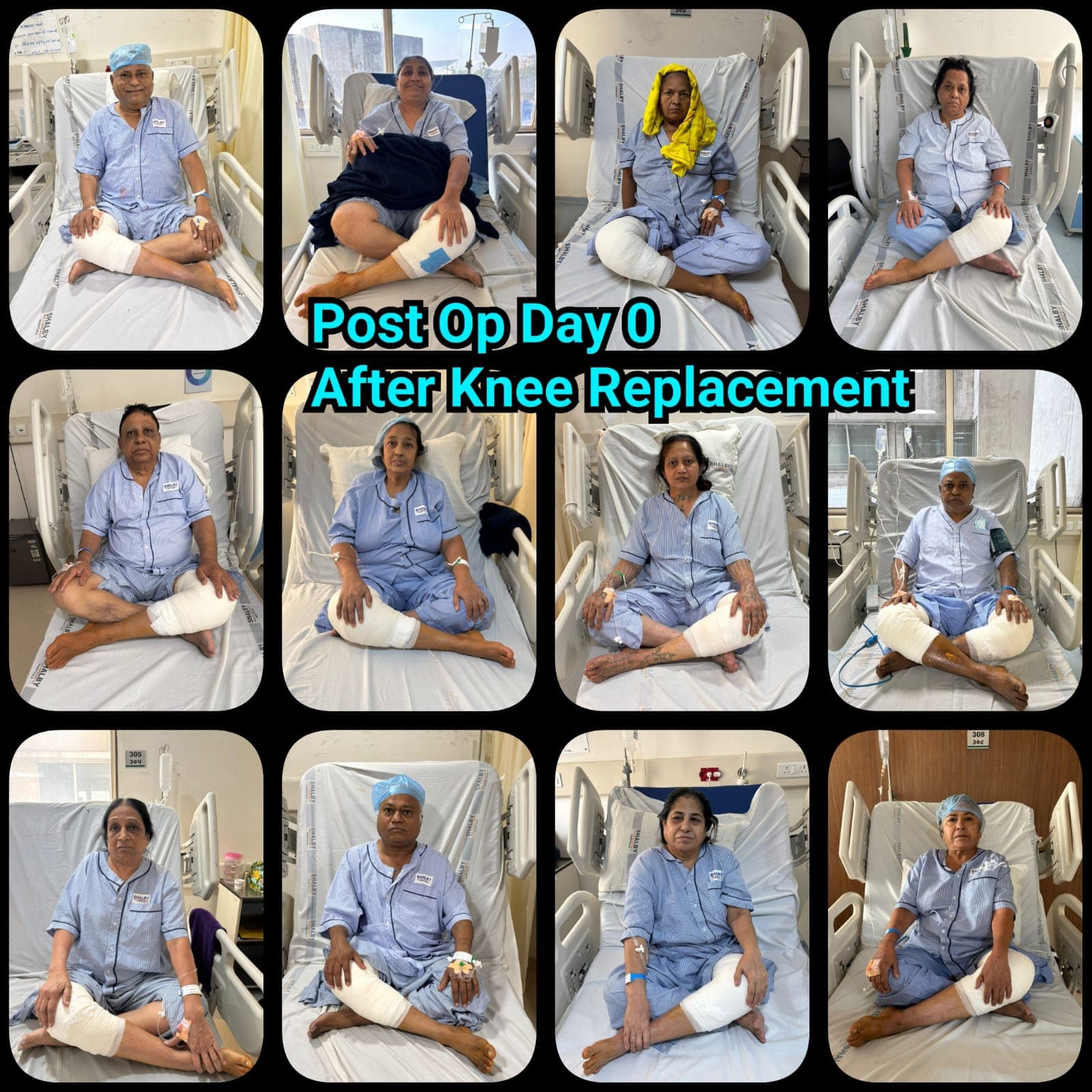 Collage of post-op Day 0 knee replacement recovery cases at Surat Knee & Shoulder Clinic